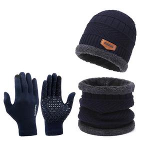 Set invernale cappello sciarpe Touch Screen <span class=keywords><strong>guanti</strong></span> 3 pz caldo per uomo <span class=keywords><strong>donna</strong></span> moda ispessimento più lana cappuccio di protezione per il collo all'aperto - Product Image 3