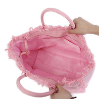 Sac fourre-tout en toile imperméable avec franges et pompons, grand format, robuste, avec fermeture éclair, pour femmes, filles, sac de plage, sac de shopping, avec logos personnalisés