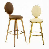 Tabouret de bar de mariage en acier inoxydable doré, dossier ovale solide, coussin en cuir blanc, chaise haute pour événements