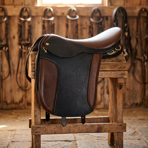 Silla de montar inglesa personalizada negra y marrón para caballo de carreras con armazón de madera y cuero genuino para entrenamiento al aire libre - Marca REAL, Modelo RES-16 - Product Image 2