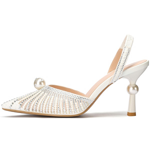 Chaussures à talons aiguilles de mariée pour femmes, talons aiguilles en dentelle avec perles et strass, respirantes, confortables, chaussures à talons aiguilles scintillantes pour mariée - Product Image 2