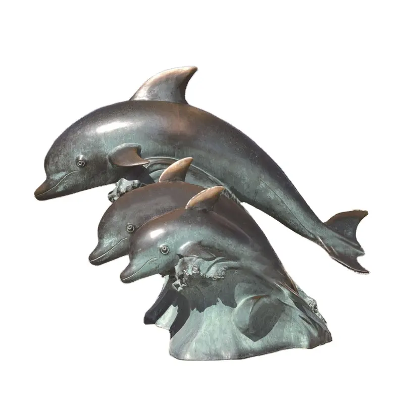 Life Size Outdoor Garden Decor Antique Metal Sculptures Bronze Dolphin Statues