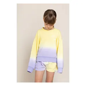 Conjunto de roupas de algodão, roupas de algodão de alta qualidade, design personalizado, casual, amarelo e roxo, conjunto de moletom para crianças