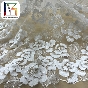 Vestido de novia de lujo, tela de encaje de tul con lentejuelas bordadas, flor bordada de Boda nupcial blanca con tela de encaje de malla de lentejuelas - Product Image 3