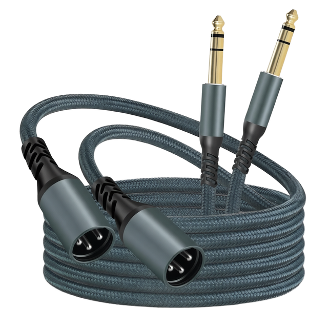 6.35mm Jack XLR Male 3-Pin 2M Braided TRS Stereo Guitar Audio Cable (Professional/Hifi)