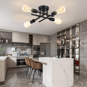 Plafonnier semi-encastré moderne style ferme à 4 lumières, en métal noir mat, luminaire suspendu pour îlot de <span class=keywords><strong>cuisine</strong></span> et décoration de chambre - Product Image 4