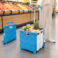 Chariot pliant bleu à roulettes pour le transport de courses et de marchandises – Projet de commande en gros