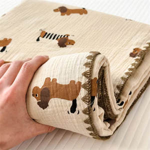 Couverture en mousseline de gaze imprimée certifiée GOTS 100% coton <span class=keywords><strong>4</strong></span> couches avec bordure brodée 120*120cm/47.5*47.5 pouces - Product Image 6