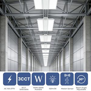 En stock aux États-Unis : Projecteur LED industriel suspendu linéaire KLight 100W-300W pour entrepôt, usine, salle de sport, atelier, avec variation de température de couleur (CCT) et fonctions de gradation, certifié ETL FCC - Product Image 1