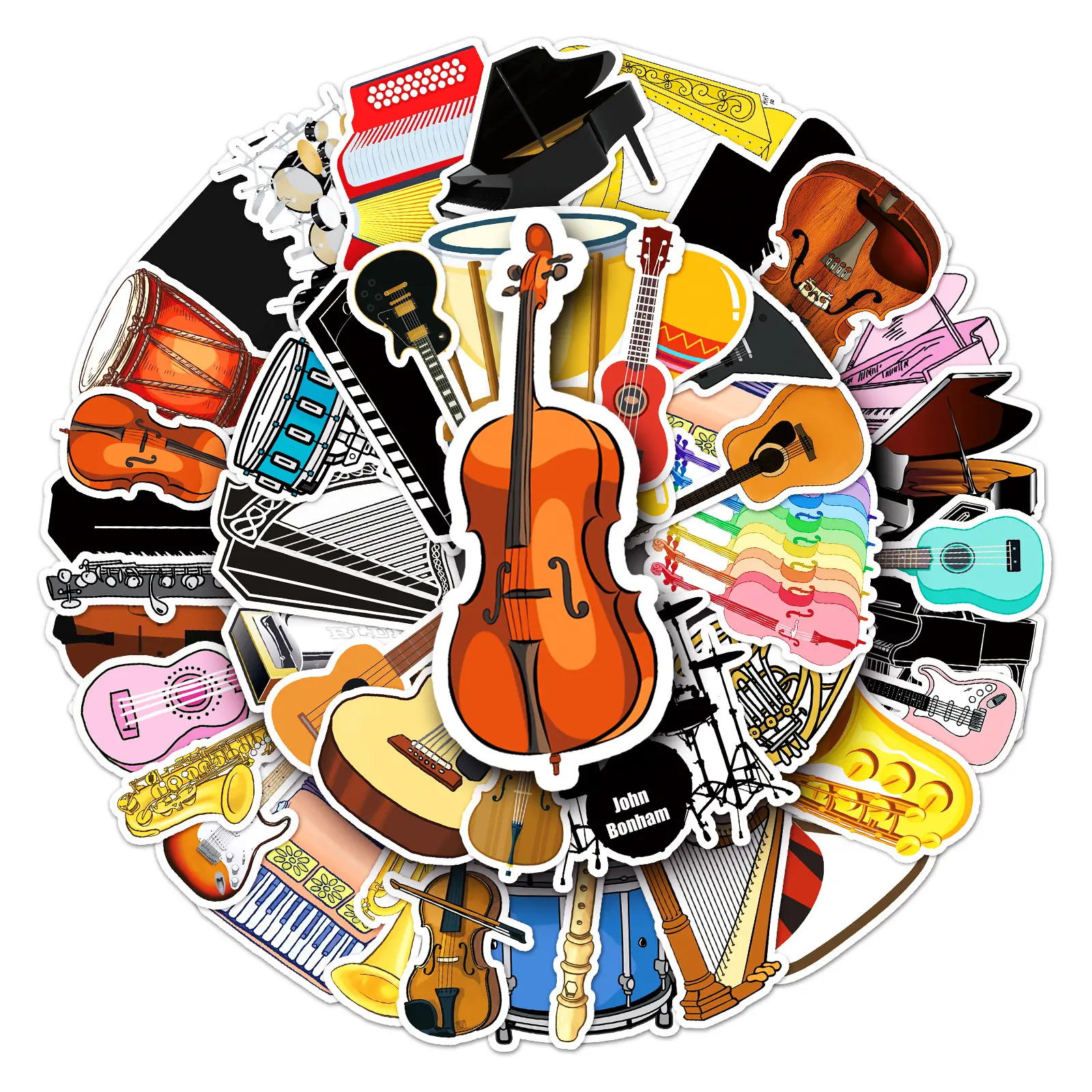 50 Musical Instrument Doodle Stickers Cross Border Cartoon Piano Stickers DIY Skateboard Phone Case Luggage Stickers Waterproof