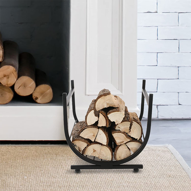 Support à Bois De Chauffage En U Incurvé Double Revêtement 61 Cm - Porte-Bûches Cheminée Intérieur Extérieur, Résistant 150kg