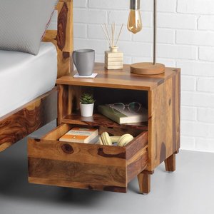 Farmhouse Black Wood Rattan Nightstand with 2 Drawers Bedside <b>Table</b> for Bedroom Modern <b>Storage</b> <b>Side</b> <b>Table</b> Furniture - Product Image 2