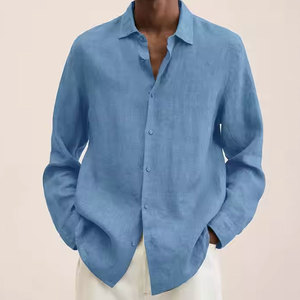 Camicie Classiche di Moda 100% Lino per <span class=keywords><strong>Uomo</strong></span>, Camicia Casual a Maniche Lunghe, <span class=keywords><strong>Abbigliamento</strong></span> Maschile di Qualità Antipiega - Product Image 5