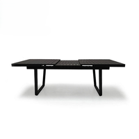 Ensemble de table à manger extensible de luxe, cadre en aluminium noir, chaises avec accoudoirs effet teck, résistant aux intempéries, meubles de terrasse extérieurs