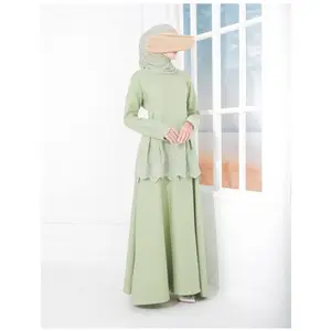 SIPO Green Tea Premium Chiffon with Beads Design Half Rubber Long Embroidery Sleeves and Hem for Malaysia Muslim Baju Kurung