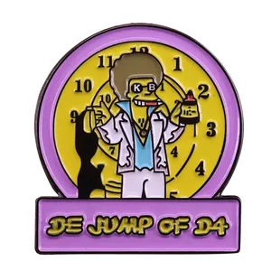 D4エナメルピンシンプソン時計アートブローチかわいい漫画バッジポップカルチャーアクセサリータイムジュエリーのディスコStu De Jump