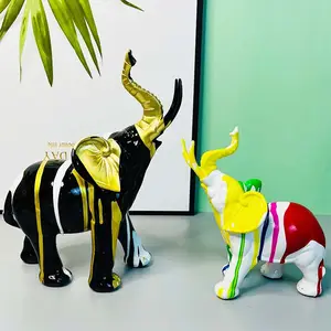 Figurine d'éléphant de graffiti d'intérieur d'artisanat créatif en résine ornements de statue d'éléphant coloré décor à la maison