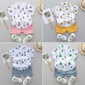 Ensemble <span class=keywords><strong>chemise</strong></span> à manches courtes col Henley et short pour garçons de 0 à 6 ans, imprimé animal, style décontracté, été, en stock - Product Image 1