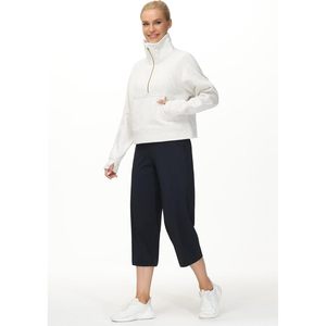 Sudadera de forro polar para mujer con media cremallera, cuello alto, corte crop, con bolsillos, orificio para el pulgar, transpirable, manga normal - Product Image 6