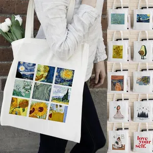 bags 100 bt21 Suppliers-Wholesale Van Gogh Shopping Bag Graphic Tote Harajuku Shopper Bag Women Canvas Large-capacity Shoulder Bag