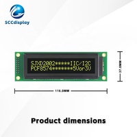 Layar LCD Standar Tinggi JXD2002A-IIC VA Antarmuka Negatif Kuning IIC/I2C dengan Lampu Latar Modul Tampilan LCM Matriks Titik 20*2