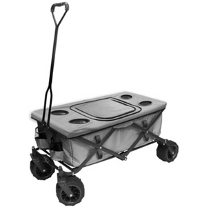 Chariot pliable tout-terrain pour extérieur avec grandes roues, porte-gobelets amovibles et sac isotherme pour plage et camping - Product Image 2