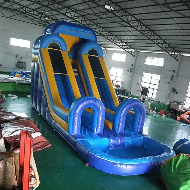 Commercial kids slide double lane cheap inflatable Water Slide with pool For kids and Adult