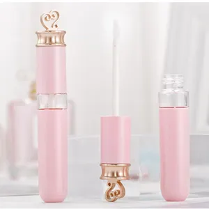 独特的7毫升空粉红色圆形可爱唇彩管容器与爱心顶部化妆品包装7毫升