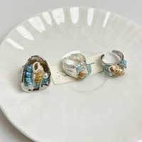 Élégantes bagues en perles de coquillages bleu marine naturel et pierres de cristal, bijoux délicats à superposer pour femmes