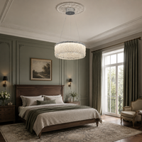 Collection de lustres contemporains en maille de cristal, luminaires suspendus LED argentés et appliques murales pour Villa, Majlis, Salle à manger et Espaces chauds