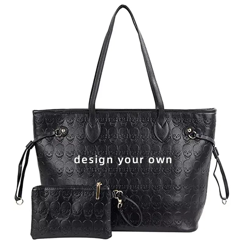 Designer Leather Tote Bags Vendors Private Label Embossed Purse Ladies Fashion Skull Handbags for Women Luxury Custom Logo