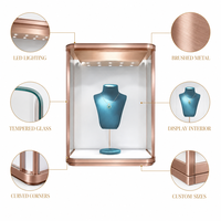 Vitrine de présentation de bijoux en verre trempé doré de luxe avec éclairage LED, dimensions personnalisables pour magasin