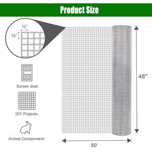19 Gauge Hot Dip Galvanized 48in X 50ft Chicken Wire Fence Roll 1/2 Inch Hardware Cloth for Garden Netting Welded Metal - Product Image 2