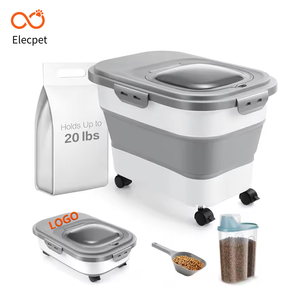 Elecpet Pet gıda saklama kabı köpek plastik katlanabilir katlanır kova mühürlü kedi mutfak Pet gıda depolama ile tekerlekler - Product Image 1