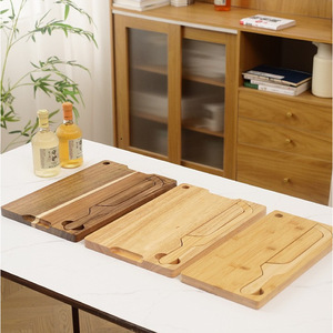 Juego de tablas de cortar de madera rectangulares multifuncionales para uso doméstico en la cocina - Product Image 1