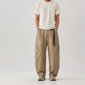 Men'&Women's Wide Leg Cargo Pants Breathable Quick Dry Casual <b>Trousers</b> <b>Elastic</b> <b>Waist</b> Belted Loose Outdoor Wear - Product Image 2