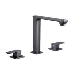 Two-Handle 8-Inch Widespread High Arc Modern Bathroom Sink Faucet, Valve Required, Black