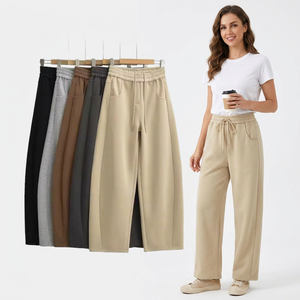 Women's Loose <b>Harem</b> Pants Knee Length Solid Color Cotton Casual Elastic Waist With Pockets Autumn Style - Product Image 1