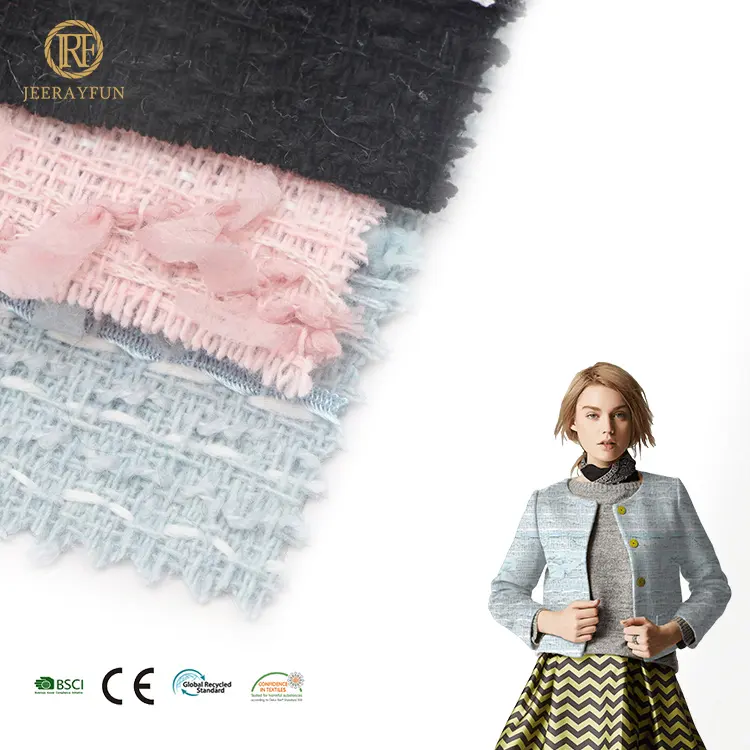 2022 New Design Gingham Pink Plain Tweed Suit 100p Wool Jacquard Multi Color Woven tweed fabric