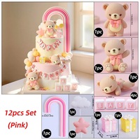 Décorations de gâteaux pour la Saint-Valentin, lot de 12 pièces, trois ours arc-en-ciel, ornements en forme de cœur, style enfantin, décorations de fête