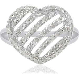 Heart Shape <b>Diamond</b> <b>Ring</b> 0.57 Cttw Round Brilliant Cut 925 Sterling Silver Engagement <b>Ring</b> For Women Size 7 - Product Image 1