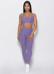 Conjunto de ropa deportiva con logotipo personalizado para mujer, ropa de Yoga para correr, Leggings de entrenamiento de cintura alta, venta al por mayor, 2 piezas