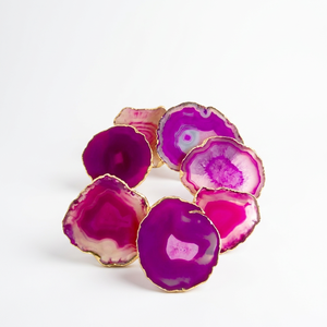 Corte de Ágata Rosa Pulida, Gema Decorativa, Forma Irregular Natural, Decoración para el Hogar, Piedra Artística con Borde Dorado - Product Image 1