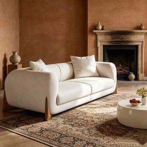 Sofá Moderno de 3 Plazas en Cuero Sintético PU Blanco con Patas de Madera, Brazos Curvos y Respaldo Ajustado, Tapizado para Sala de Estar - Product Image 6
