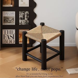 Rattan Low <b>Stool</b> Solid Wood Small Home Chair For Living Room Coffee <b>Table</b> Use - Product Image 4