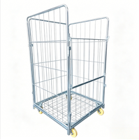 Chariot de transport pliable à quatre roues en acier galvanisé à chaud avec paniers grillagés pour stockage industriel et logistique (OEM)