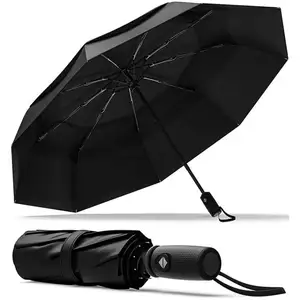 Parapluie pliable de protection contre la pluie de soleil d'ouverture automatique de couleur noire logo personnalisé regenschirm parapluie pliant automatique