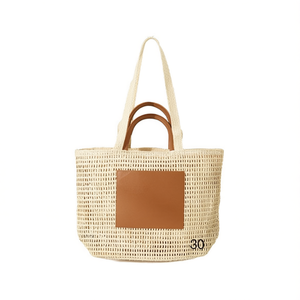 Borsa a tracolla in paglia traforata con doppio manico 46x29x13cm Colore naturale Borsa estiva - Product Image 1