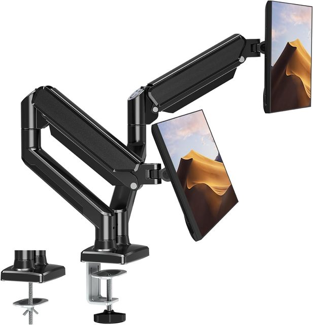 KHCOOHOO New Dual Monitor Stand Arm 13-32'' Inch Adjustable Gas Spring Steel & Aluminum Desk Mount Vesa Bracket Holds 10kg