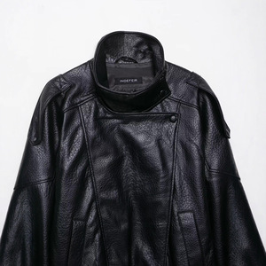 Veste en similicuir pour <span class=keywords><strong>femme</strong></span>, col montant, style motard, pour l'automne, noire, simple, élégante et polyvalente - Product Image 4